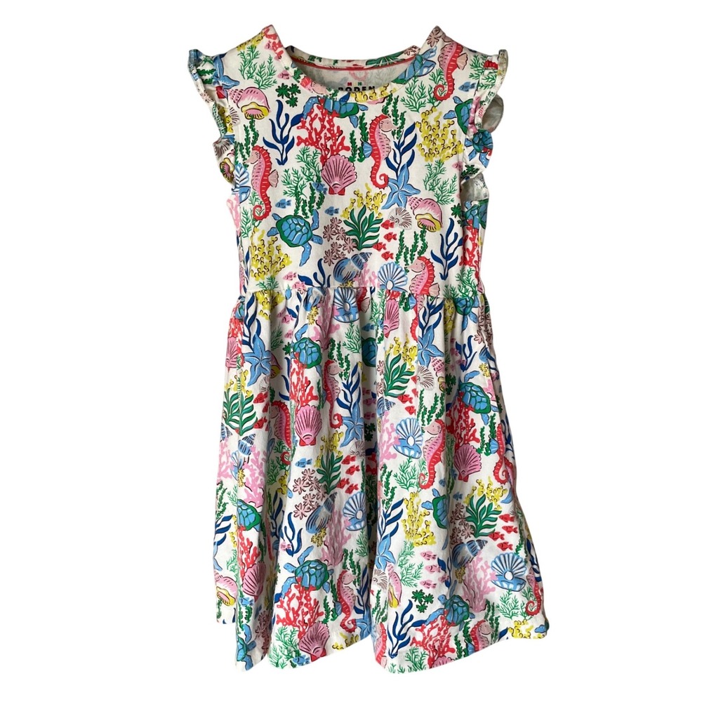 Mini Boden Multi Coral Cove Ruffle Sleeve Dress, 5-6Y